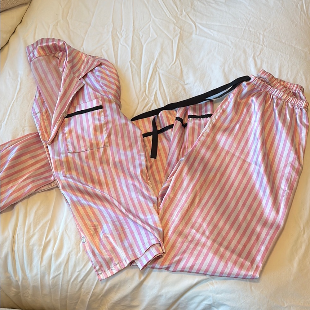Pink and White Striped Pajama Set